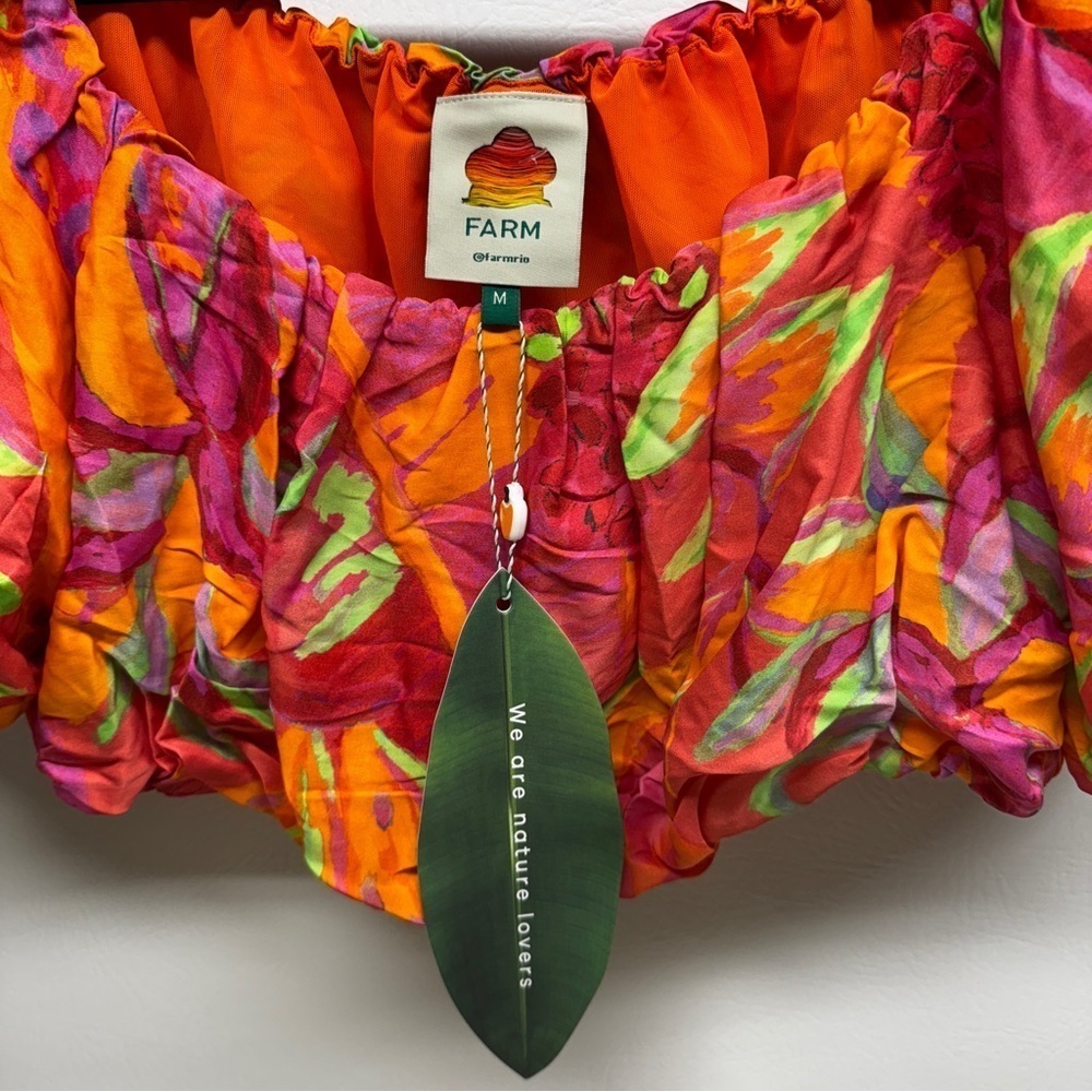 Farm Rio fruit brush Floral Puff Sleeve Crop Top size nwt - Picture 4 of 8